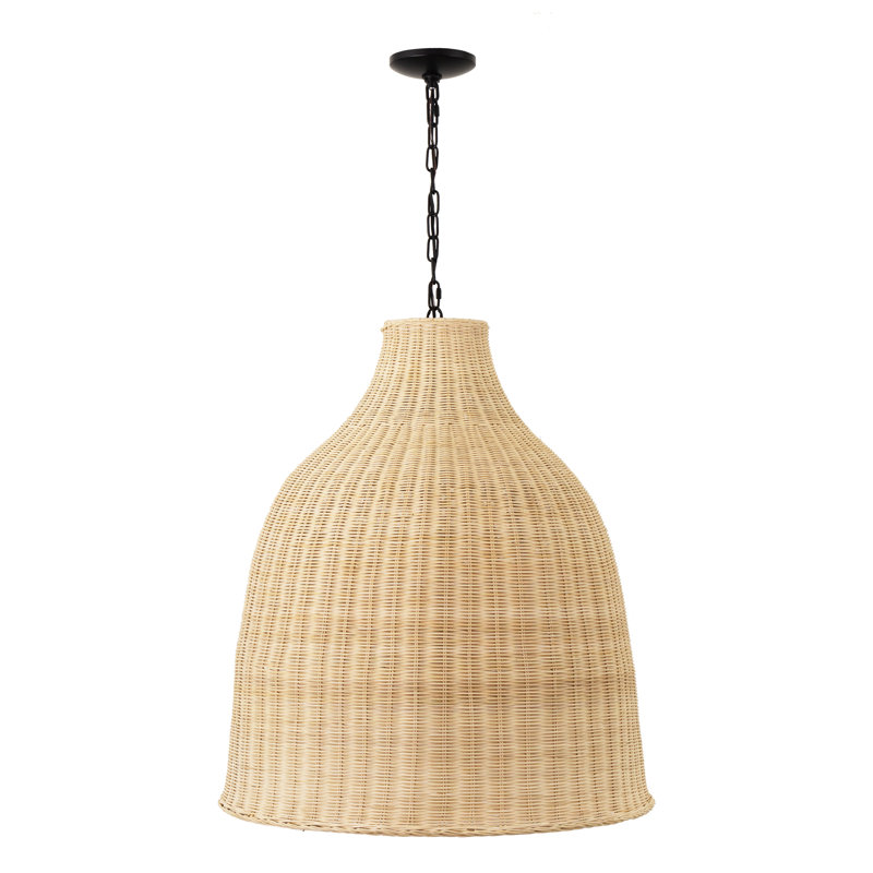 Grand luminaire suspendu en rotin 3 lumières, H 27 po x l 23,6 po x P 23,6 po