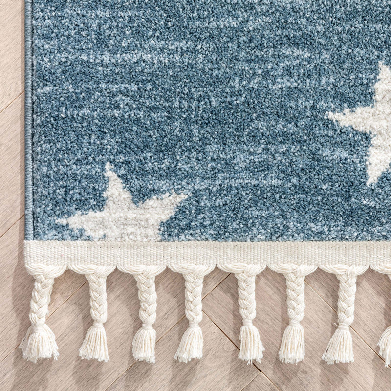 Jaosinho Geometric Machine Braided Rectangular 5'3" x 7'3" Polypropylene Area Rug in Blue, Runner 2'7" x 9'10"