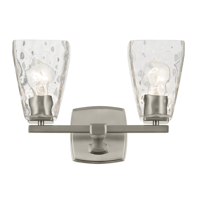 Éclairage pour salle de bain 2 lumières 14,25 po avec verre d'eau, Clair, Nickel brossé