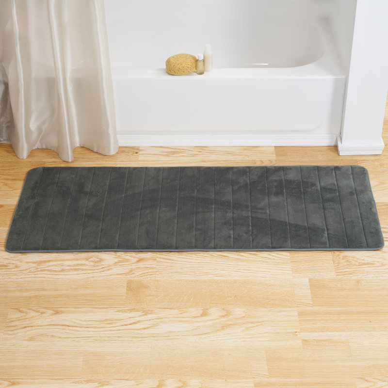 Jaynne Oversized Bathroom Rug-Memory Foam Bath Mat in Textured Stripes- Extra Long Non-Slip, Platinum