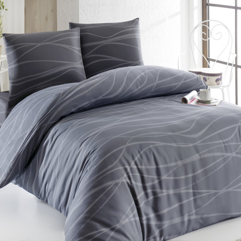Ensemble de housse de couette double Premium, gris, 78,7 po x 78,7 po | 65% coton / 35% polyester, 120 fils | Comprend des taies d'oreiller | Lavable à la machine, fermeture à boutons pour housse de couette et enveloppe pour taies d'oreiller | Literie d