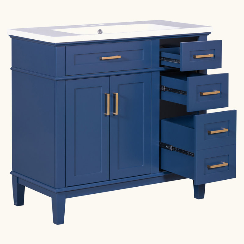 Meuble-lavabo moderne avec lavabo en résine, Bleu