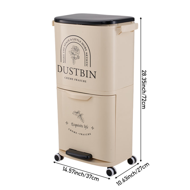 PP Manual Lift Waste Bin - 3.5L, Cream