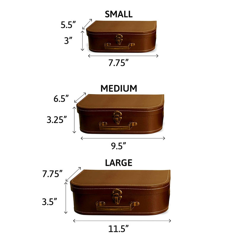 Set of 3 Paperboard Suitcases Decorative Storage Boxes, Brown