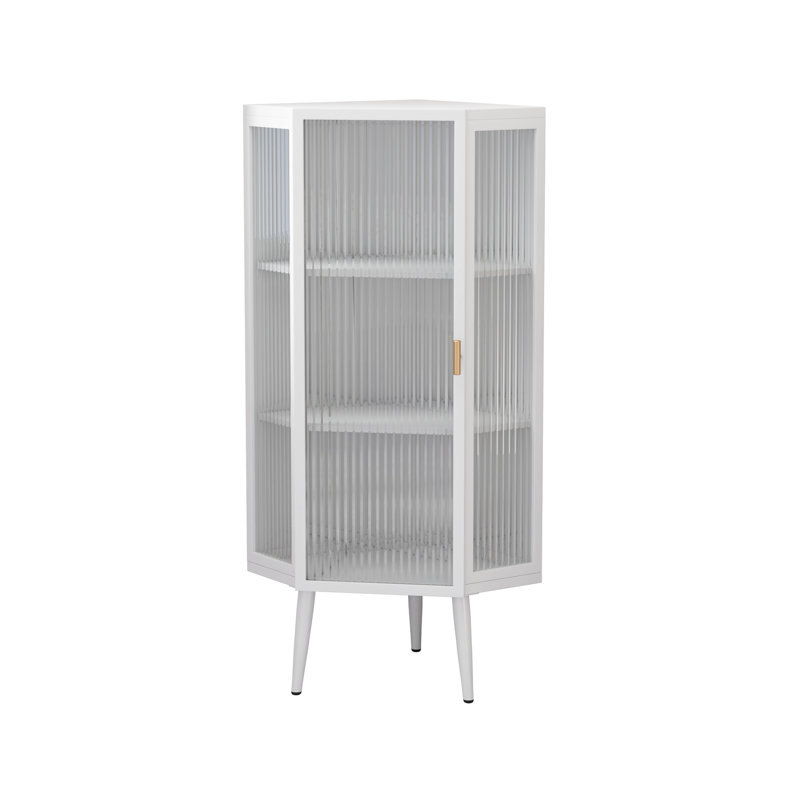 Armoire de plancher 22,73 po blanche, avec portes en verre trempé et 3, pour chambre à coucher, salon, salle de bain, armoire d'angle blanche polyvalente, 3 portes, construction pratique contemporaine