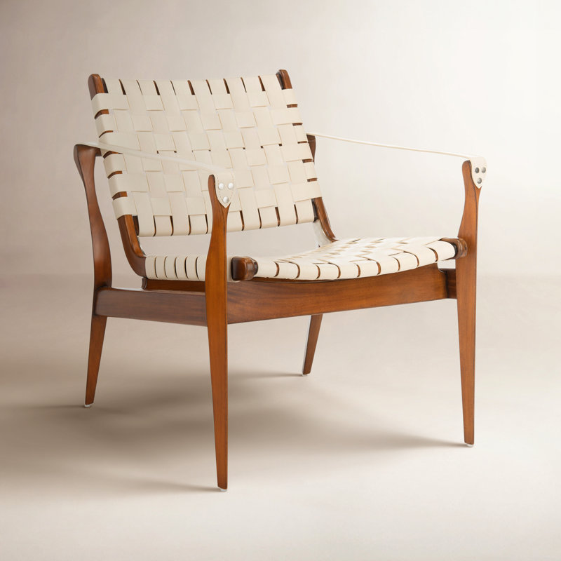 Armchair, Cream Genuine Leather, Brown
