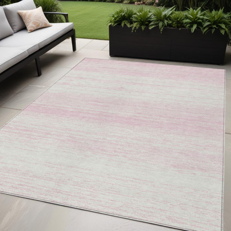 Tapis intérieur lavable rayé rose et ivoire 5 pi x 8 pi