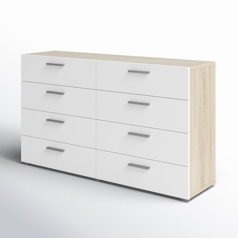 Gianna 8 Drawer 55.12" W Double Dresser, Oak/White