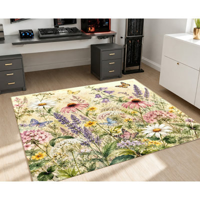 Tapis de jardin floral rétro, motif de marguerite rose mauve lavande, conception artistique, tapis antidérapant lavable à la machine, décoration intérieure vibrante pour le salon, la chambre à coucher, le vestibule, la cuisine, l’appartement