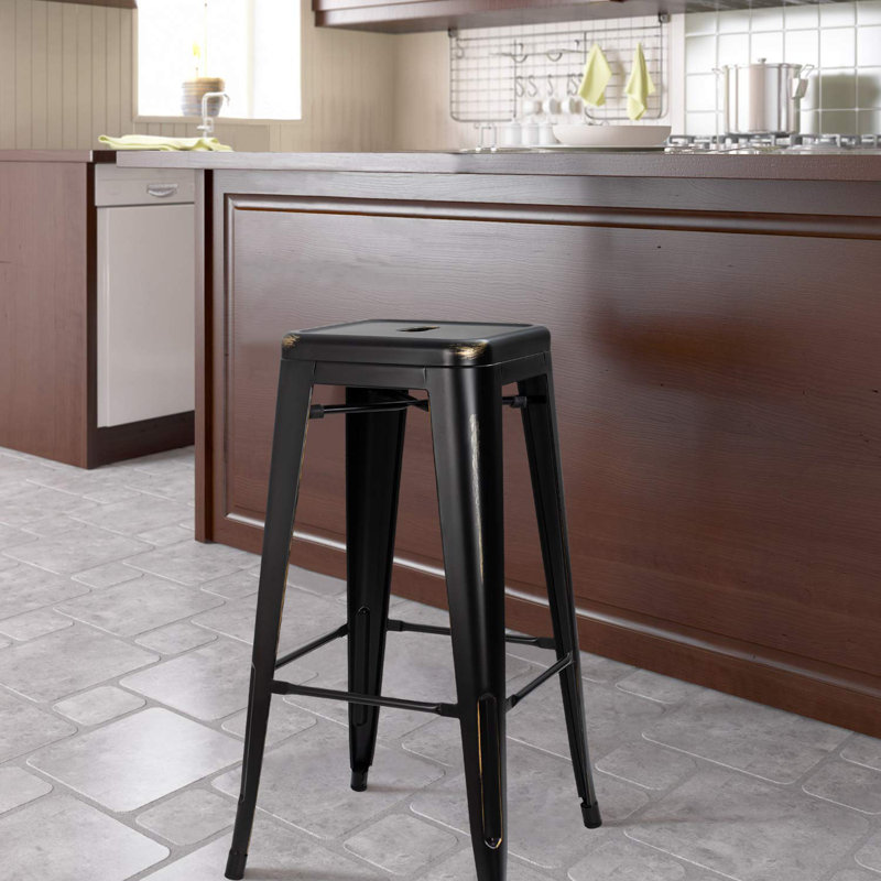 Holubice 30" H Stackable Backless Metal Bar Stools, Black Gold