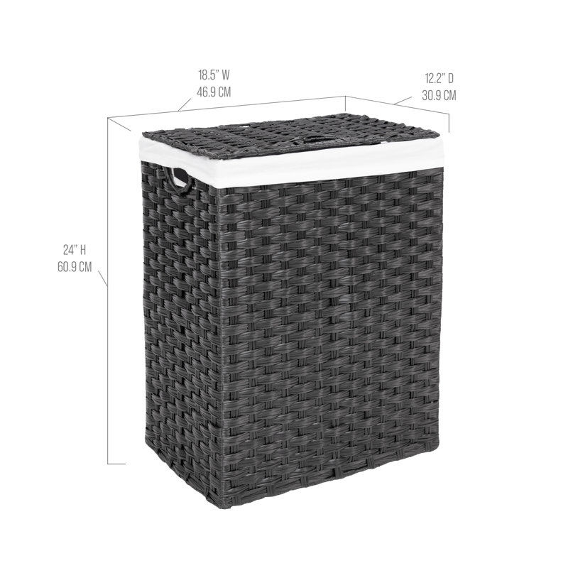 Handwoven Rectangle Laundry Hamper, Black
