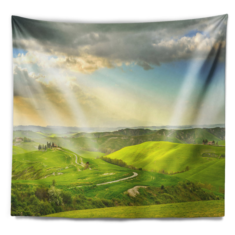 Tapisserie paysage rural coucher de soleil, H 50 po x l 60 po