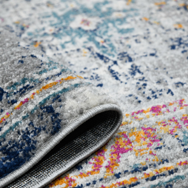 Blue and Orange Rectangular Synthetic Reversible Area Rug