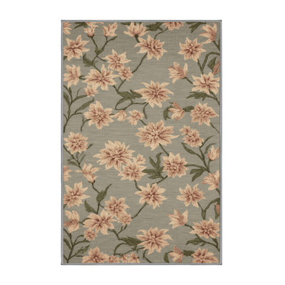 Machine Washable Botanical Gray Area Rug