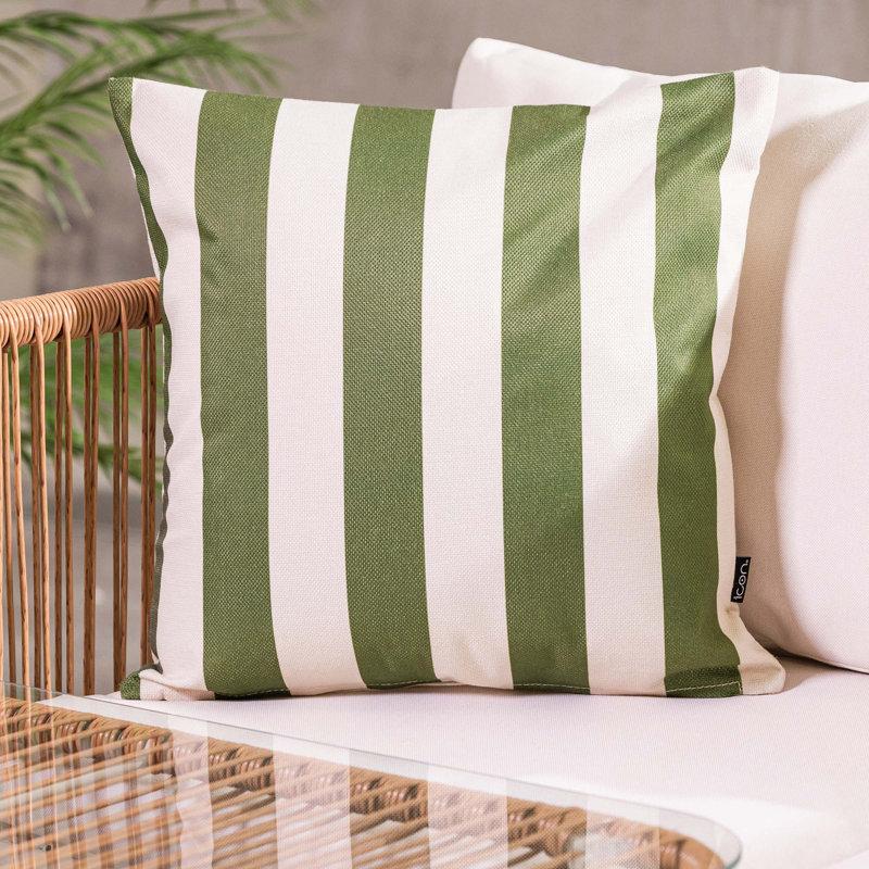 Indoor / Outdoor Square Throw Cushion, Olive/White Striped