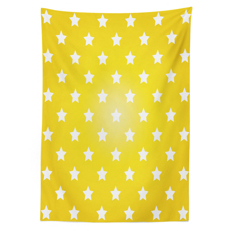 Ambesonne Yellow Tablecloth, Bursting Vibrant Hanging Stars Fun Retro Kids With Graphic Design Print, Rectangular Table Cover For Dining Room Kitchen Decor, 52" X 70", White Yellow