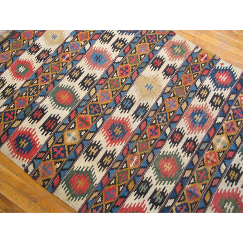 Tapis kilim antique à motif géométrique tribal tissé à plat à la fin du 19e siècle