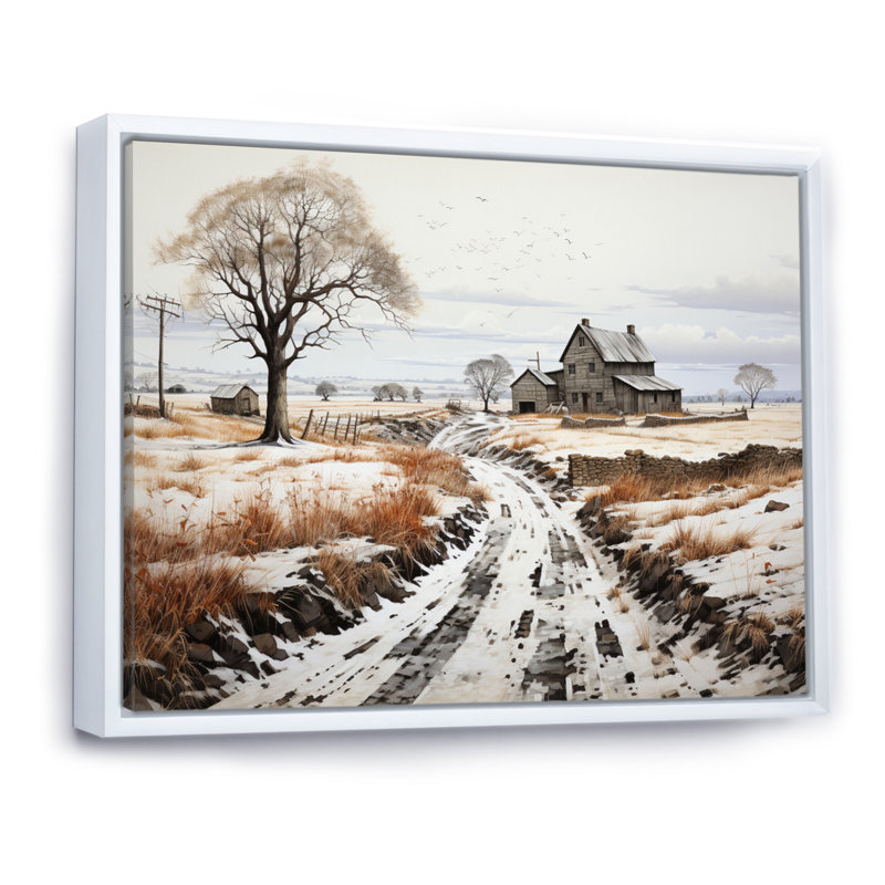 " Winter Farm Monochrome Harvest I ", H 30 po x l 40 po x P 1,5 po, Cadre flottant blanc
