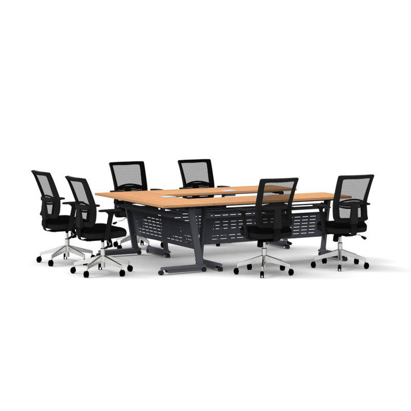 Rectangle 6 Person Flip Top 72'' L Modular Training Table and Chair Set with Casters and Modesty Panel and Cable Management