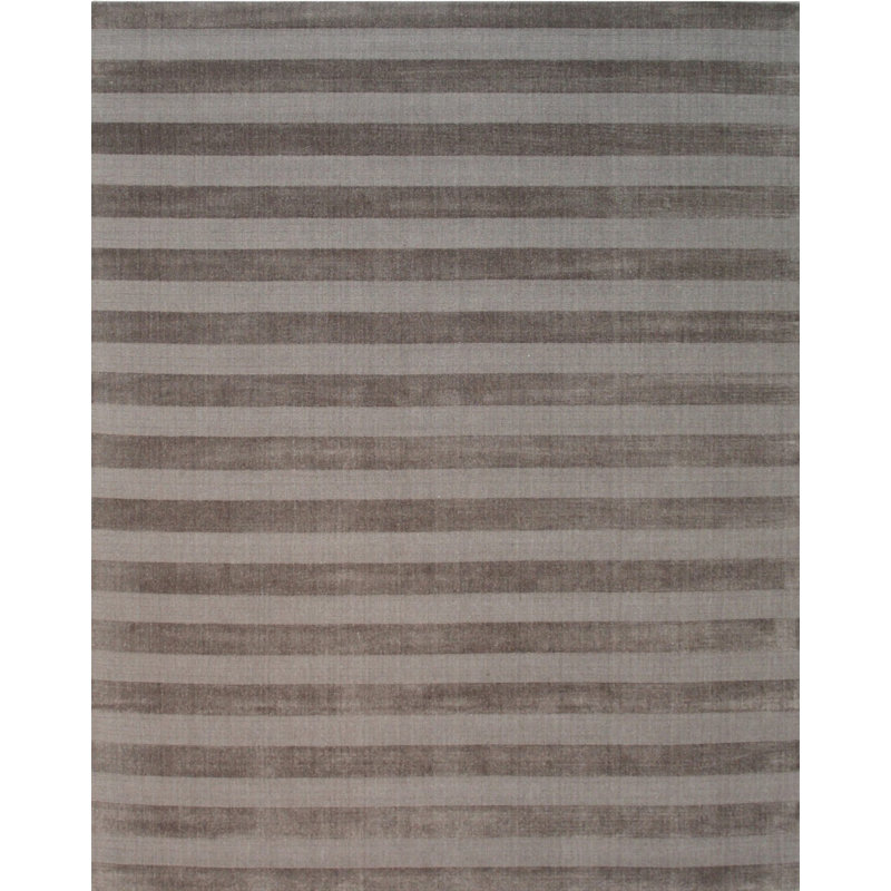 Gray Hand-Knotted Wool Subtle Striped Texture Modern Geometric  Contemporary Carpet Rug, 10' x 14'