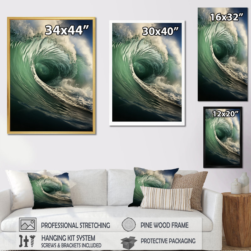 Ulancy Coastal Majestic Waves I, H 32 po x l 16 po x P 1 po, Cadre flottant noir