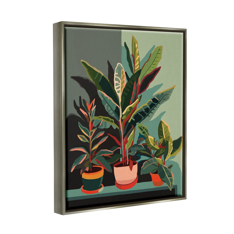 Plantes modernes en pot par Ziwei Li, Cadre flottant gris lustré, H 31 po x l 25 po x P 1,7 po