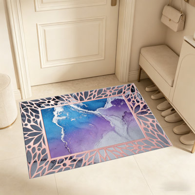 Tapis mauve bleu marbré pour le salon, doux et confortable, convient à toutes les saisons, facile à entretenir, tapis de sol intérieur lavable à la machine, sous la table de ferme convenant à la chambre à coucher, à la salle à manger, au bureau, au patio, au balcon, à la décoration intérieure