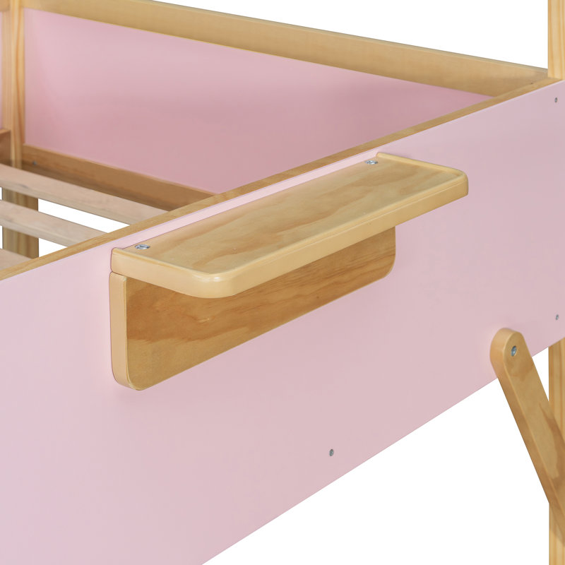 Lits superposés jumeaux avec rangement, en bois MDF, style moderne gain de place pour la chambre à coucher, Pink