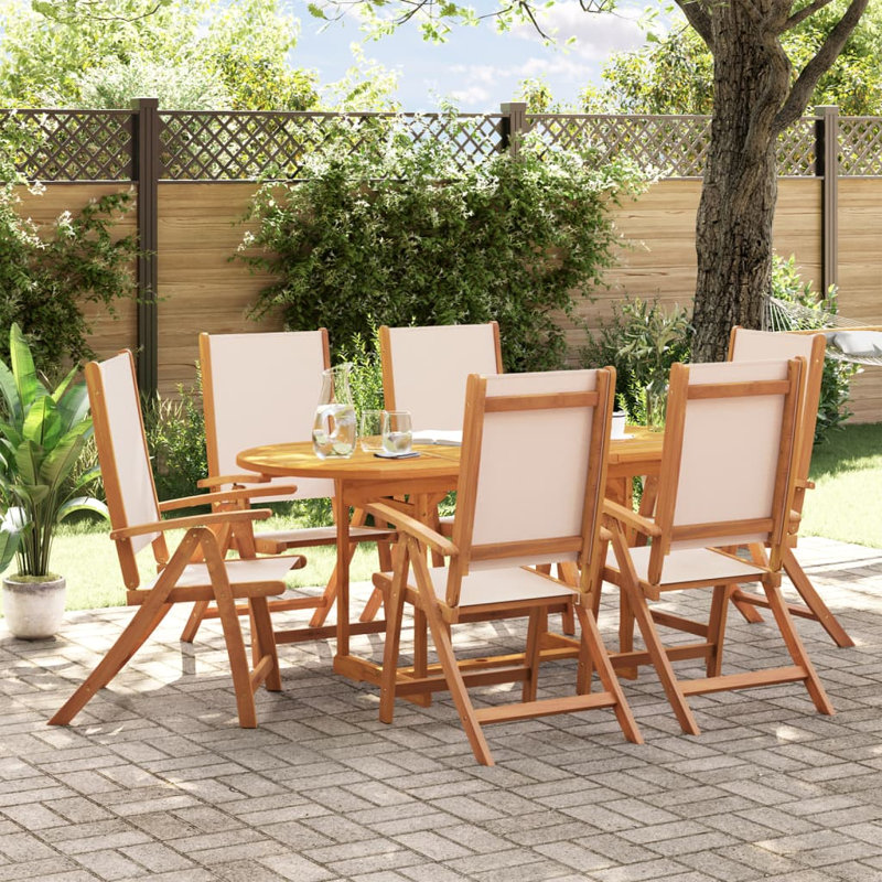 6 - Person Wood Patio Dining Set with, Cream White