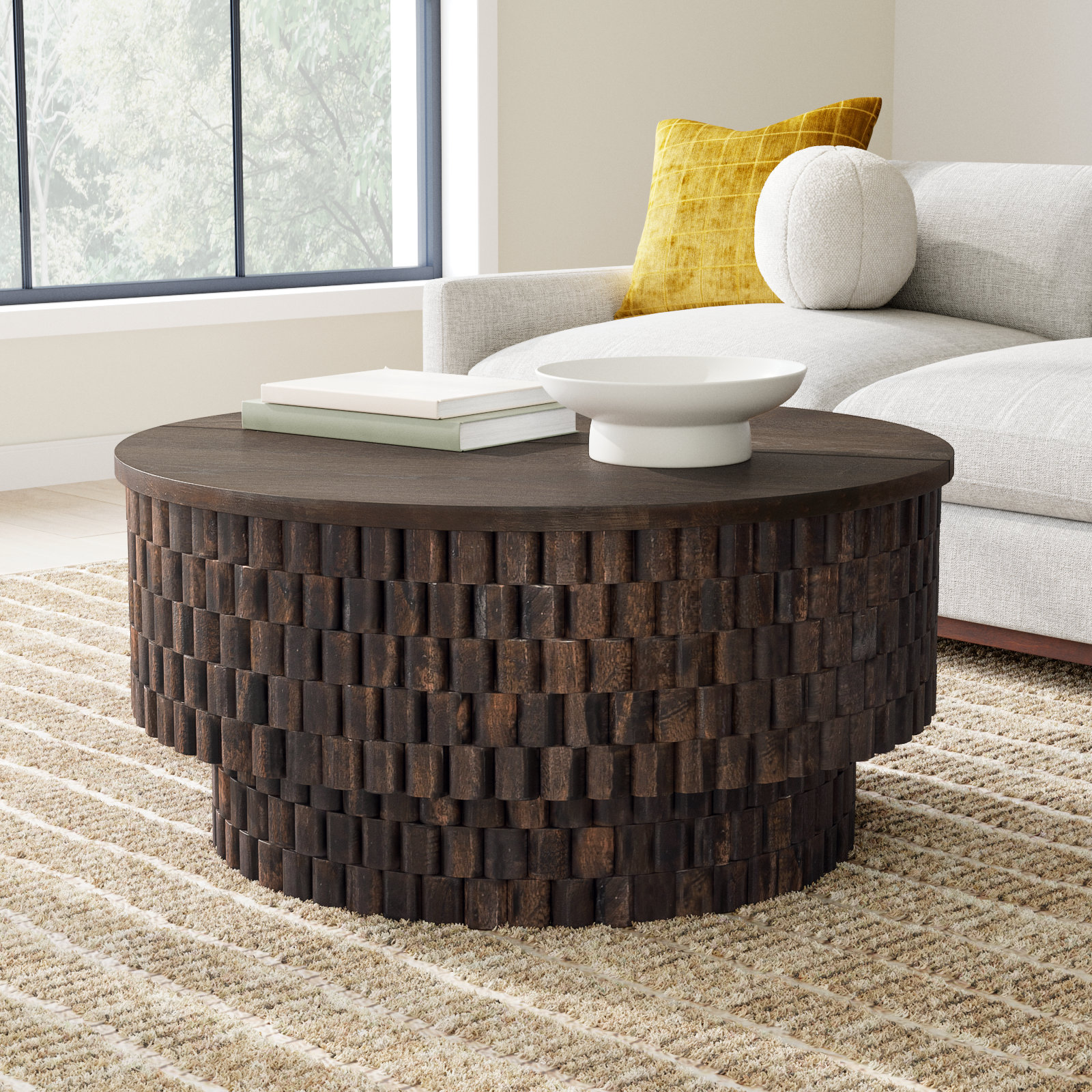 Abshire 40" Solid Wood Storage Coffee Table, Dark Brown