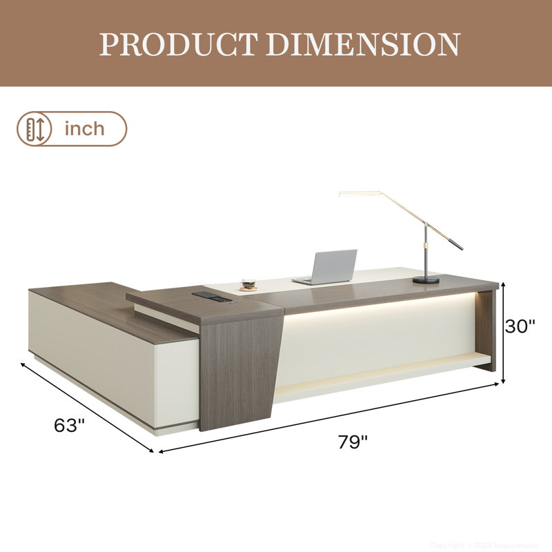 L-Shaped Executive Desk With Digital Lock & Cable Management System, Right Hand Return, Wenge/White