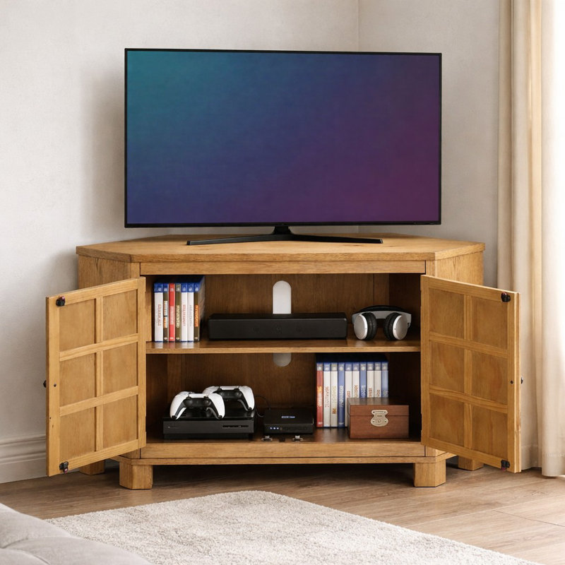 Meuble télé d'angle à panneau en bois, Chêne rustique