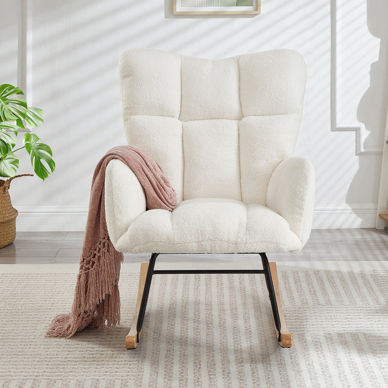 Teddy Fabric Rocking Chair, Ivory White