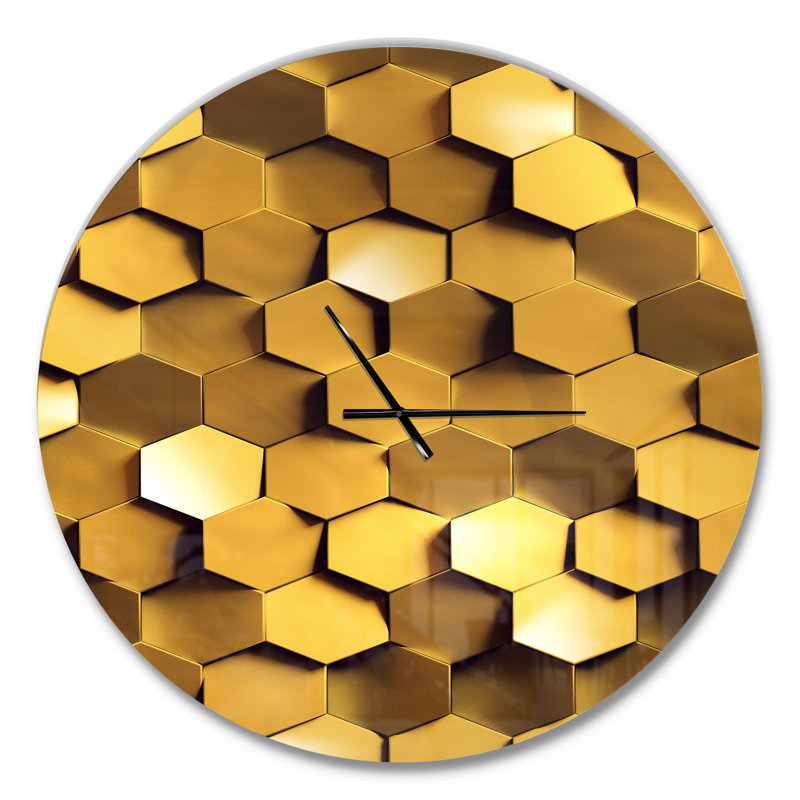 Texture de mur doré en nid d'abeille - horloge murale moderne, Surdimensionné
