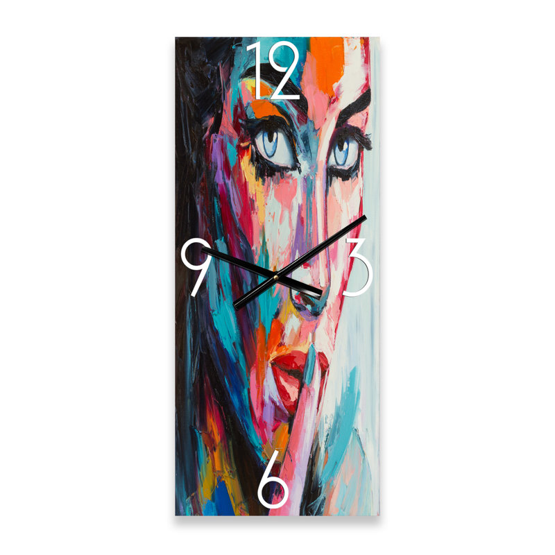 Horloge murale abstraite portrait de jeune femme aux yeux, Grand
