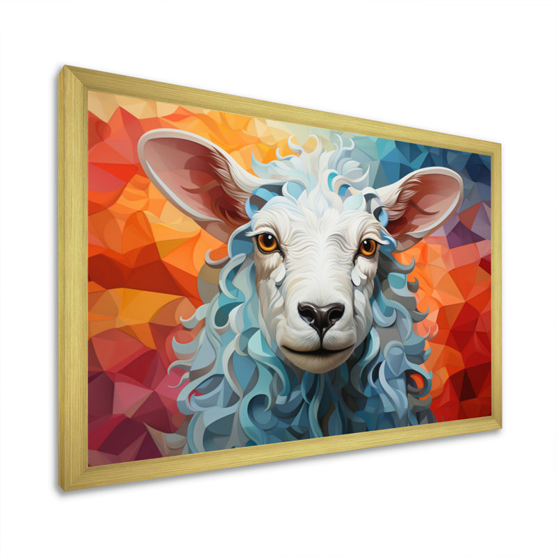Sheep Serenity Geometric - Animals Canvas Prints, H 24 po x l 32 po x P 1 po, Encadrement doré
