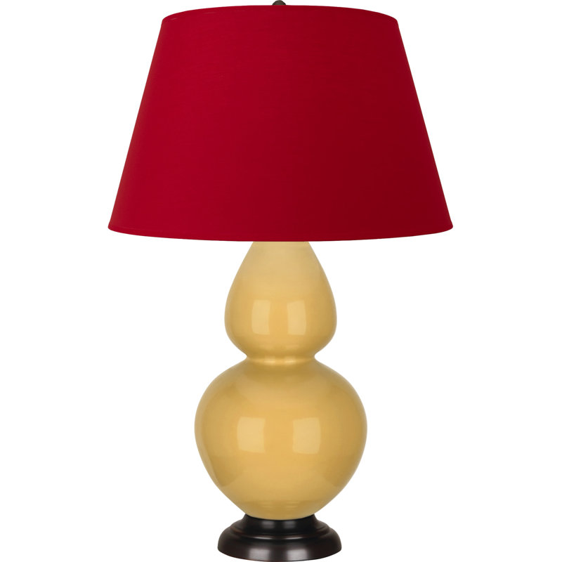 Lampe de table double gourde en céramique, Blanc cassé, Jaune coucher de soleil glacé / bronze, Bronze