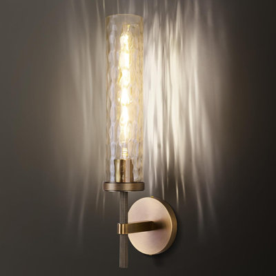 Vintage Industrial Wall Sconce With Rippled Glass Shade, Solid Knurled, Includes E26 Bulb For Bedroom, Bathroom, Entryway & Staircase Mirror Decor