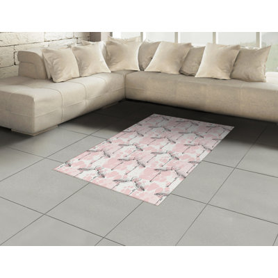 Tapis décoratif à fibres longues haute densité en polyester et coton de style romantique à motif de flamant rose