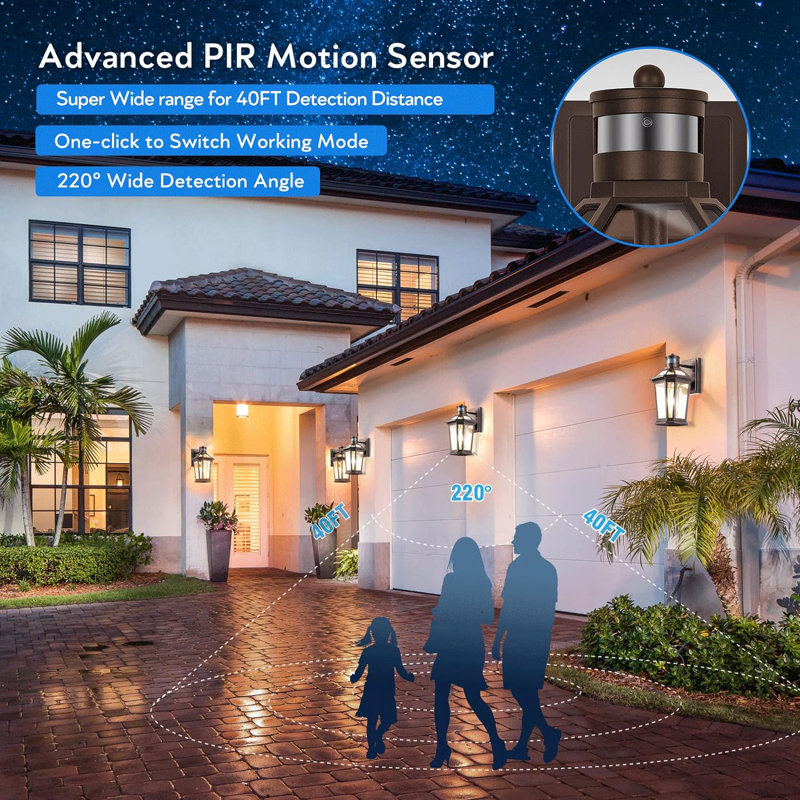 Outdoor Wall Lights With Motion Sensor, Dusk To Dawn Outside Porch Lights Lantern, Waterproof Weather Resistant Exterior Lights For House, Doorway, Garden, Home With Clear Glass Shade