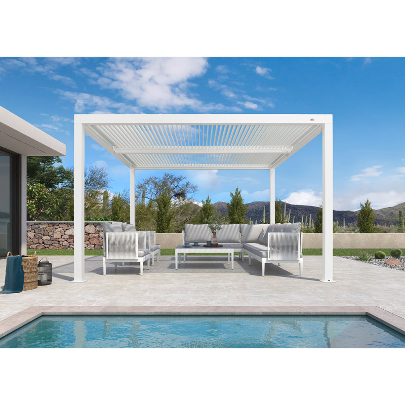 PURPLE LEAF Outdoor Louvered Pergola 12' x 12' White Aluminum Pergola Modern Shade Gazebo with 2 Independently Adjustable Rainproof Hardtop for Patio Garden Yard