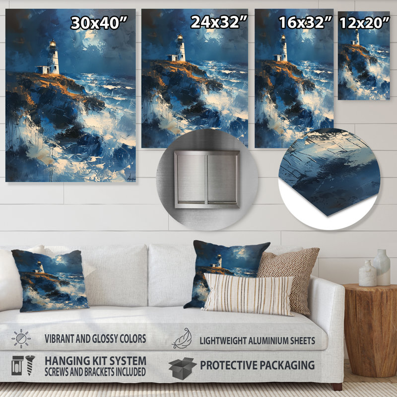 Décoration murale phare bleu orageux II - Phares, H 30 po x l 40 po, Sans cadre, métal