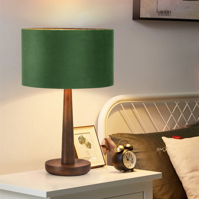 Lampe de table moderne en bois massif de 18,5 po avec abat-jour en velours vert, certifiée cULus pour les tables de chevet de chambre à coucher, les tables d'appoint de salon, les bureaux à domicile ou les décors contemporains