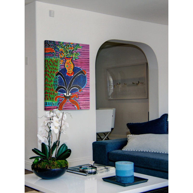 « bouquet on glass table » par wayne ensrud, reproduction d’art sur toile tendue, H 36 po x l 24 po