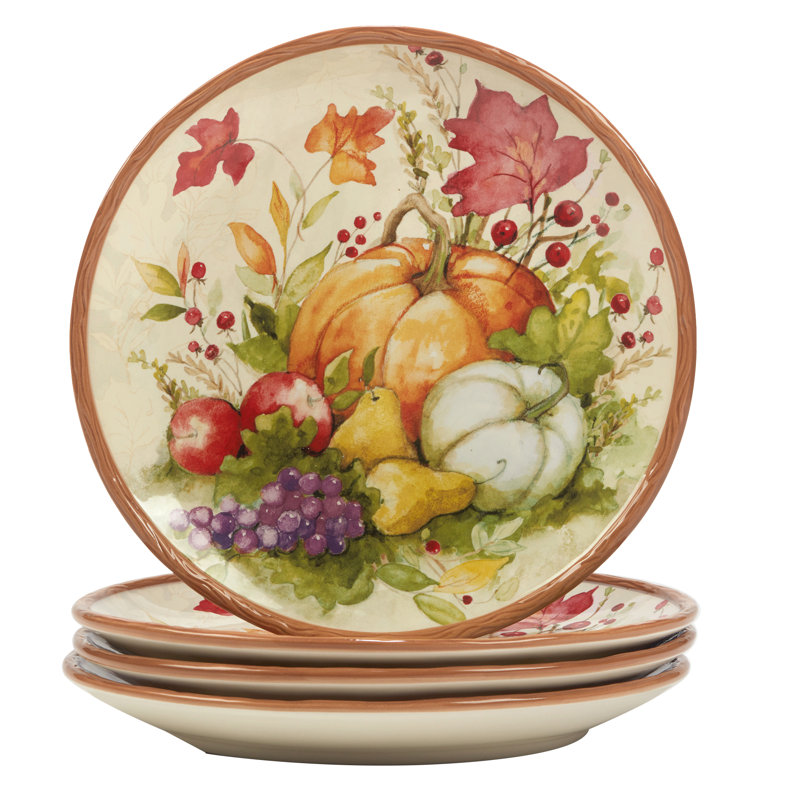 Harvest Blessings Multicolor Ceramic 16-Piece Thanksgiving Dinnerware Set