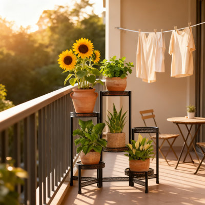 6-Tier Spiral Plant Stand For Indoor Outdoor Use, Heavy Duty Metal Multi-Tiered Flower Pot Holder With Adjustable Height And Drainage, Foldable Corner by Arlmont & Co.