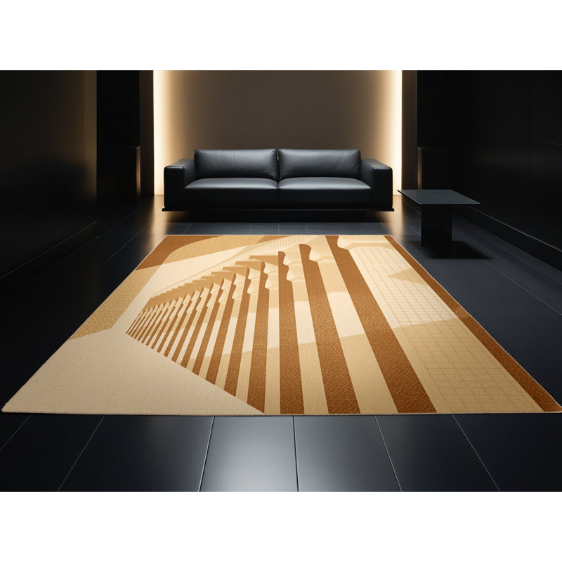 Machine Washable Pelico Casablanca Hassan Mosque Global Inspired Moroccan Rug in Brown – Beige Binding, 3x5
