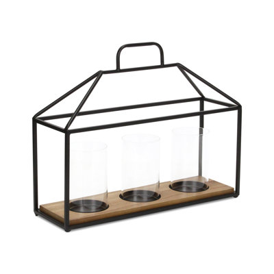 Porte-bougie ouragan à 15 lumières en métal et verre 15 po