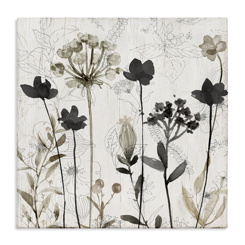 Art abstrait sur toile abstraite avec brins de fleurs par Livi Finn, H 36 po x l 36 po x P 1,5 po