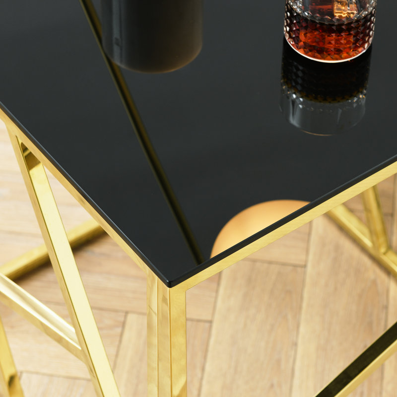 Table de bout géométrique moderne en verre avec décoration géométrique 20 po, table de chevet décorative pour le salon, le bureau personnel, la chambre à coucher - poli embellissant Golden Shine